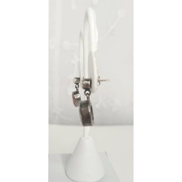 Ross-Simons SS Black Rhodium Oval Pink Ruby Drop Pierced Earrings Faux Pearl - Picture 4 of 11